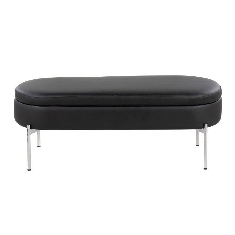 Chloe 49'' Black Faux Leather Storage Bench with Chrome Base