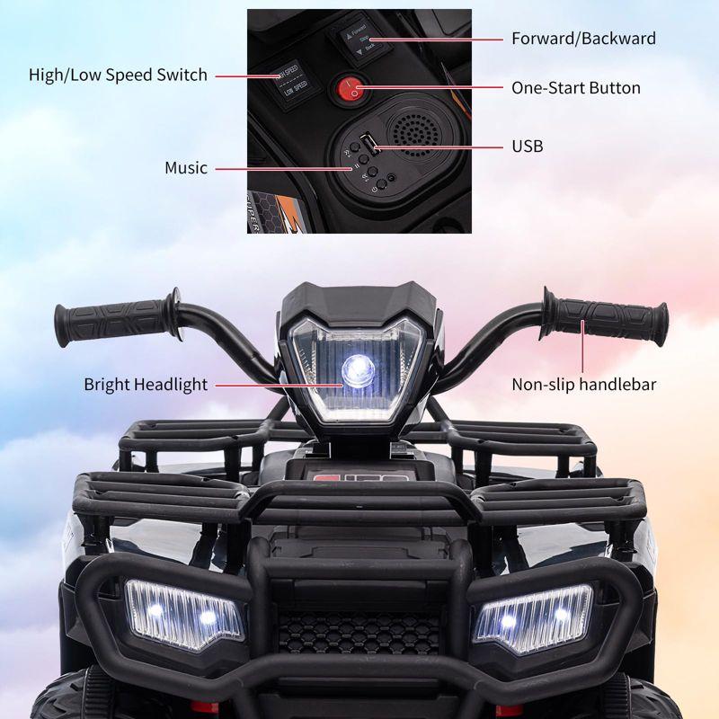 Kids Ride On ATV, 12V Electric Car for Kids, 4-Wheeler Quad Car Toy with Dual Speed Adjustment, Led Light, Music