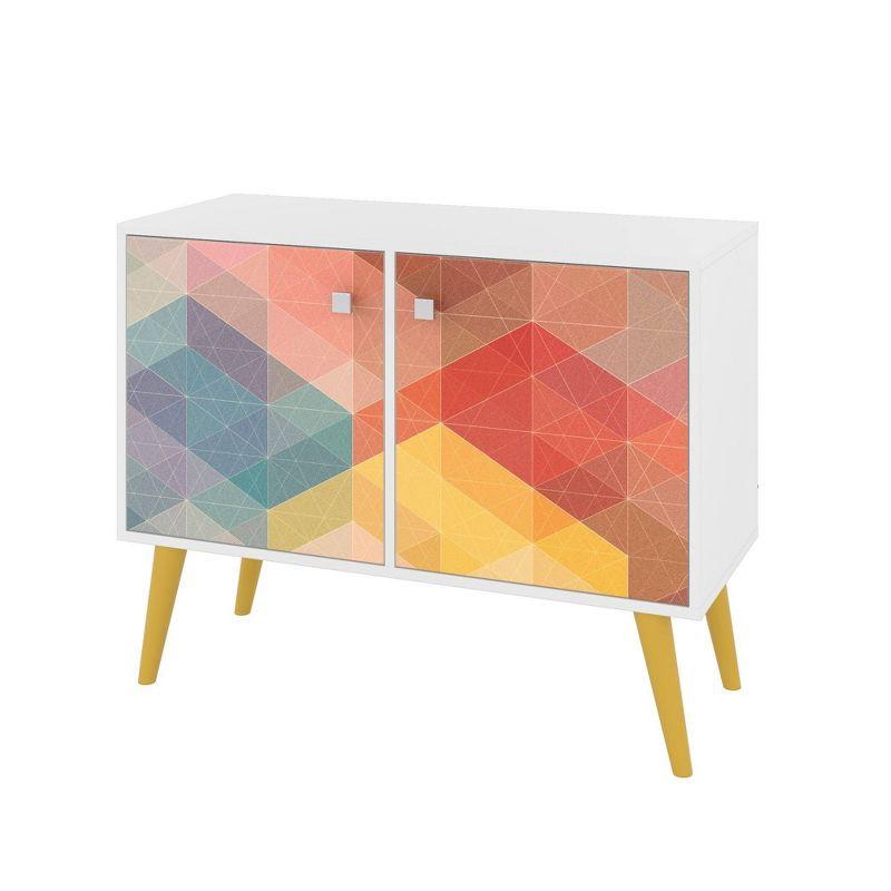 Avesta 2.0 Double Side Table White/Yellow - Manhattan Comfort: Modern Corner Accent, Splayed Feet