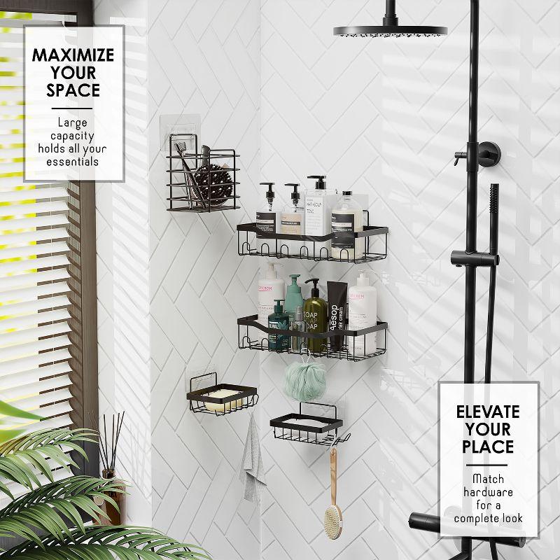Shower Caddy and Bathroom Accessories Set - 25PC Blue Bathroom Accessory Set with Black Shower Shelf Caddy Set