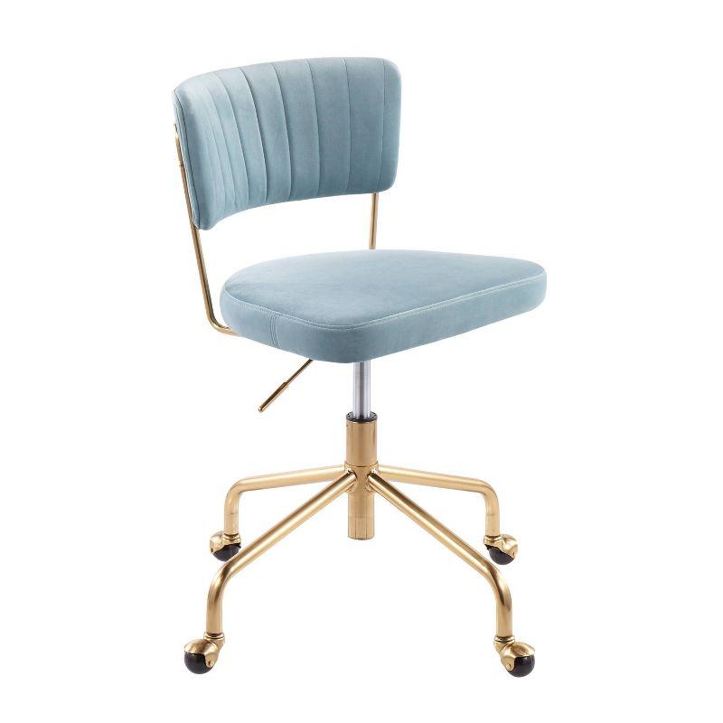 Chic Modern Swivel Task Chair in Light Blue Velvet and Gold Metal