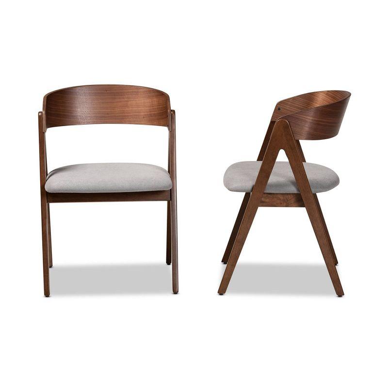 2pc DantonFabric Upholstered Wood Dining Chair Set Gray/Walnut Brown - Baxton Studio: Curved Backrest, Angled Legs
