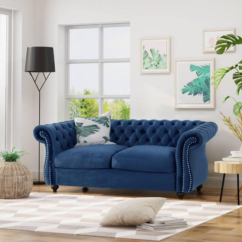 Somerville Traditional Chesterfield Loveseat Navy - Christopher Knight Home: Elegant Tufted Design, Nailhead Trim, Comfort Seating