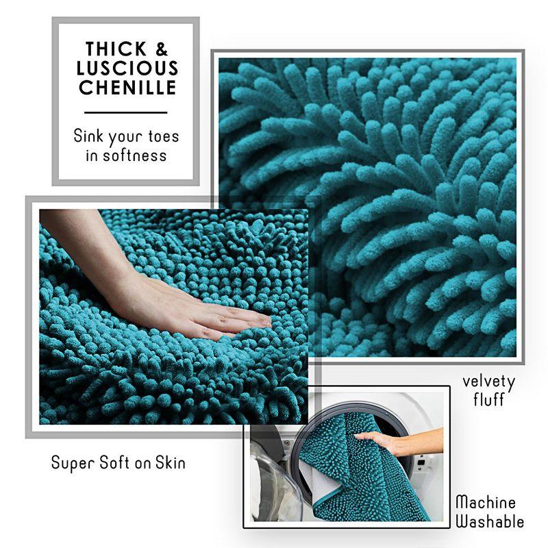 Hearth & Harbor Bathroom Rugs, 2 Piece Chenille Bath Mat Set - Teal Bath Rug, 17x24-20x32