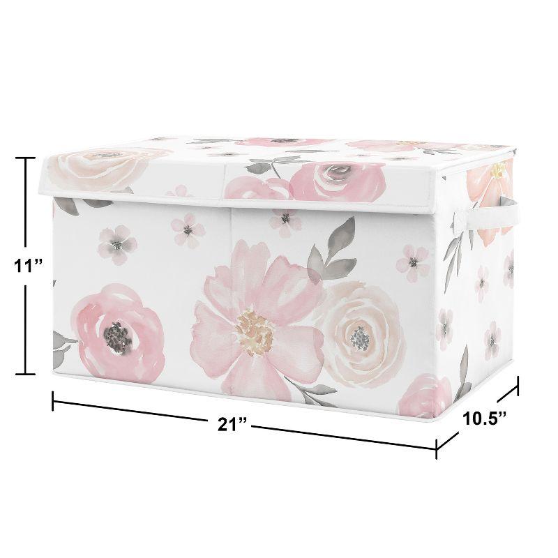 Sweet Jojo Designs Fabric Storage Toy Bin Watercolor Floral Pink and Grey