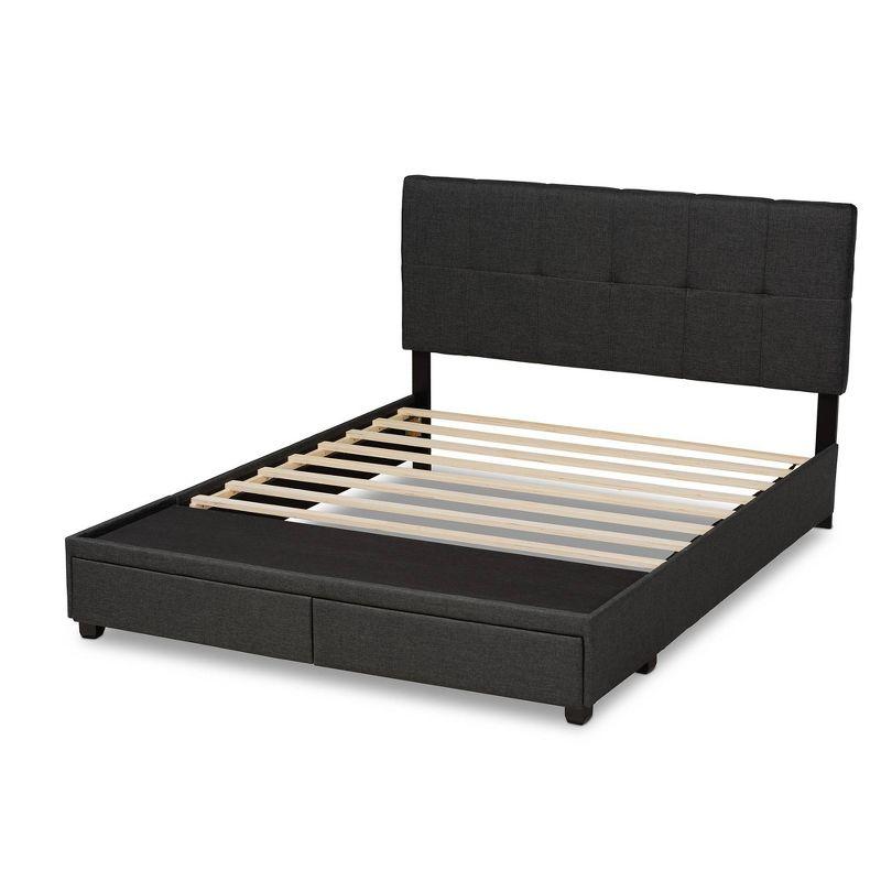 King Netti Fabric Upholstered 2 Drawer Platform Storage Bed - Baxton Studio: Linen-Like Texture, Modern Design