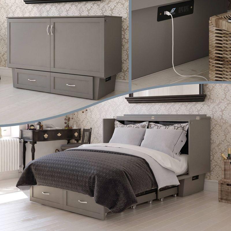 Queen Monroe Murphy Bed Chest with Memory Foam Mattress - AFI: USB Turbo Charger
