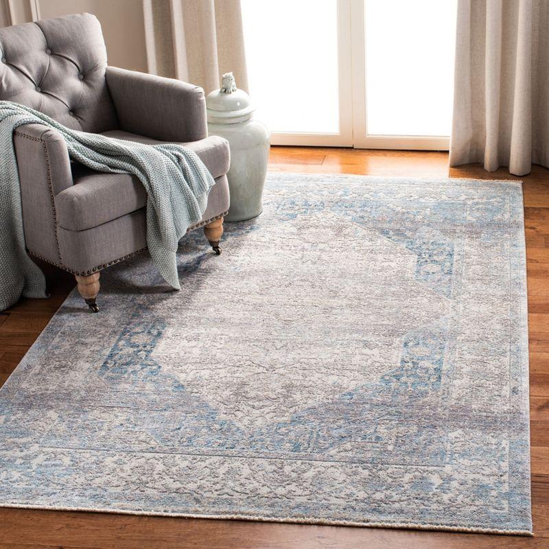 Gray and Aqua Hand-Knotted Wool Area Rug