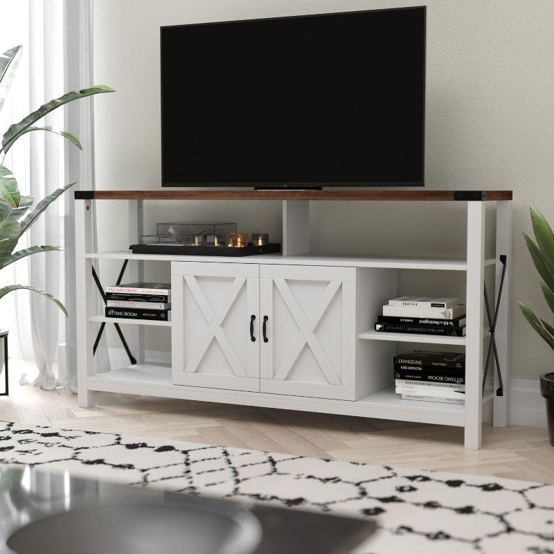 White and Rustic Oak 60" Farmhouse TV Stand with Cabinet