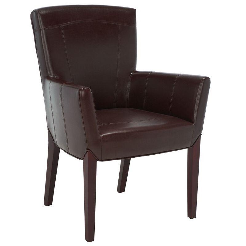 Transitional Ken Arm Chair in Brown Leather and Cherry Mahogany