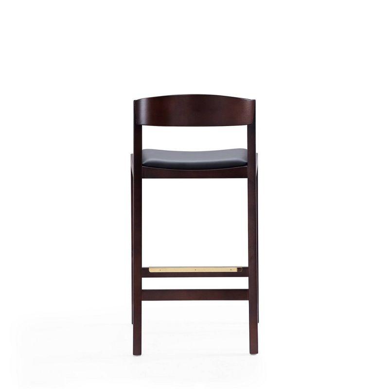 Manhattan Comfort Set of 2 Klismos Upholstered Beech Wood Counter Height Barstools Black: Faux Leather, Semi-Gloss Finish, Footrest