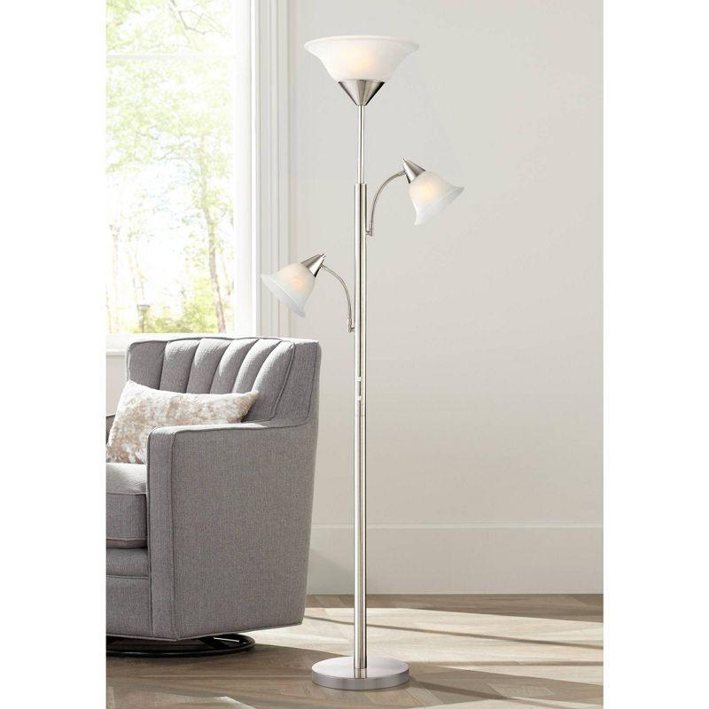 360 Lighting Jordan Modern Torchiere Floor Lamp with Side Lights 71 1/2" Tall Brushed Nickel Alabaster Glass Shade for Living Room Reading Bedroom