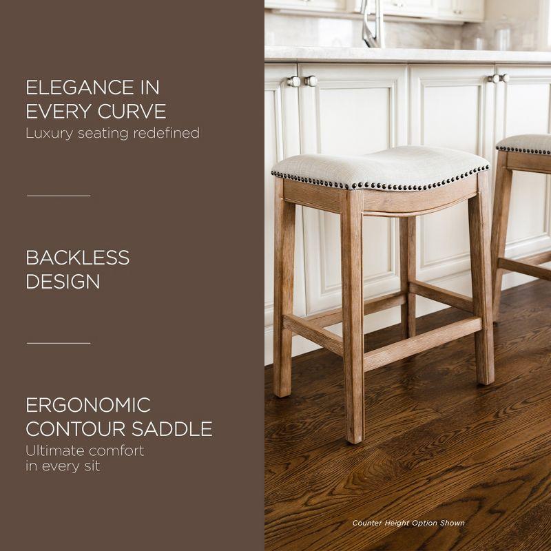 Weathered Oak Backless Saddle Bar Stools, Set of 4