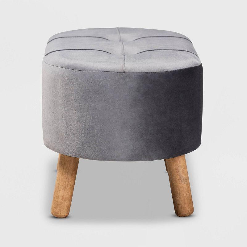 Simone Velvet Upholstered Wood Ottoman Gray/Natural - Baxton Studio