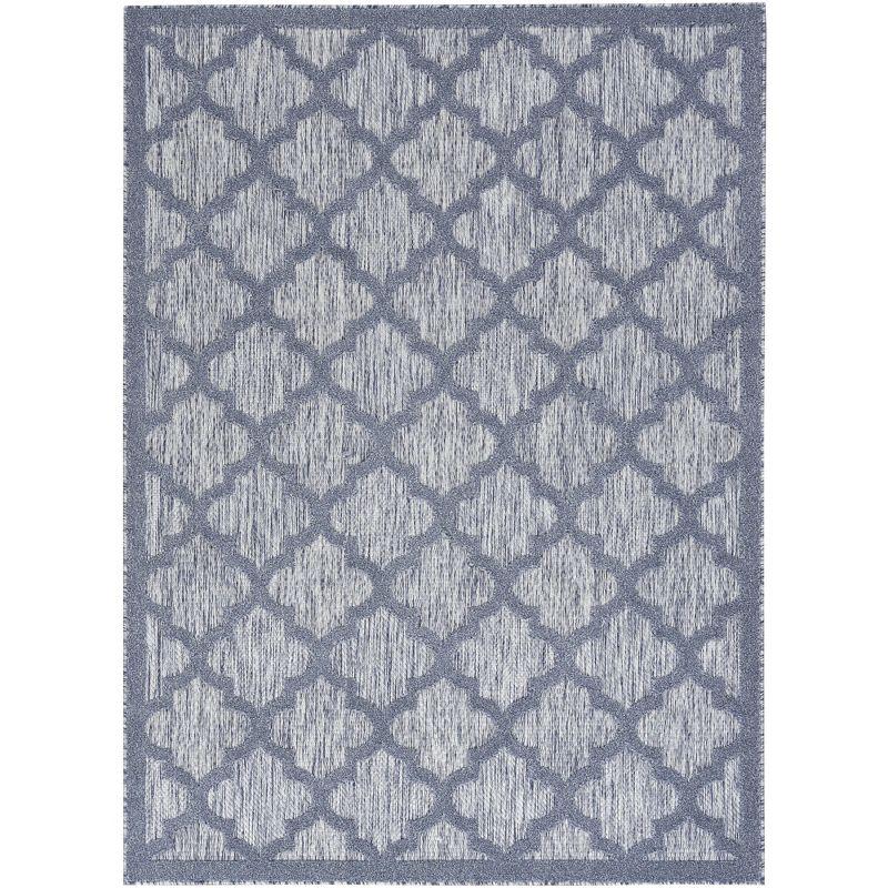 Nourison Easy Care Trellis Flatweave Indoor Outdoor Area Rug 5' x 7' Denim Blue
