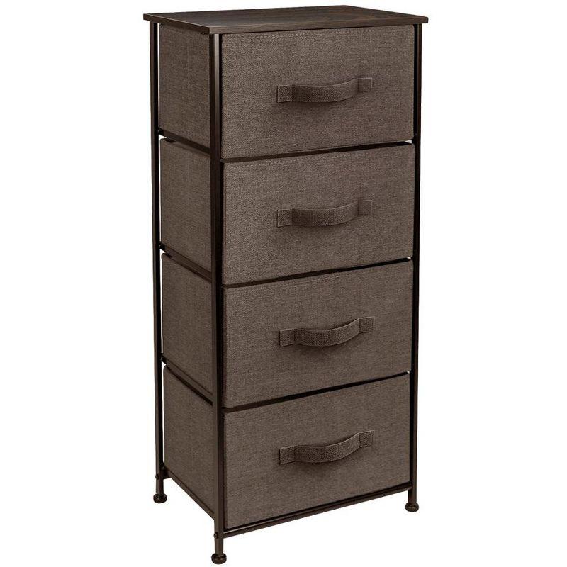 Sorbus Brown 4-Drawer Chest with Steel Frame and Fabric Bins