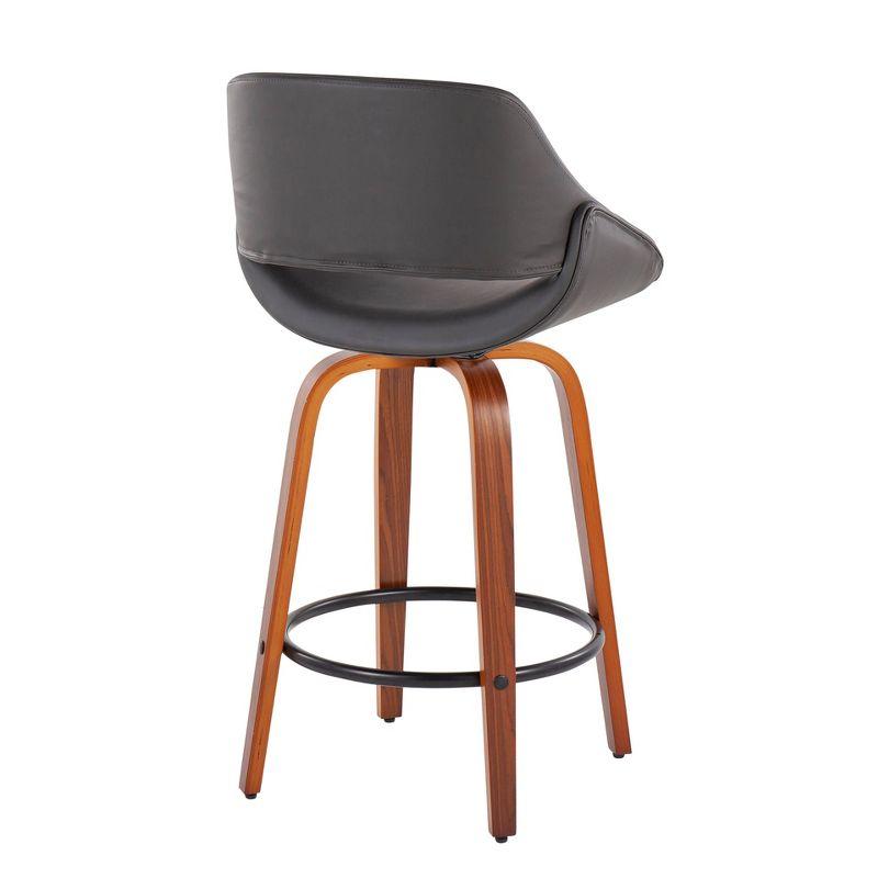 Set of 2 Fabrico PU Leather/Steel/Wood Counter Height Barstools Walnut/Gray/Black - LumiSource