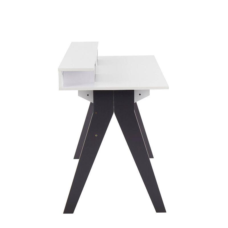 LumiSource Wishbone Contemporary Computer Desk Wood Gray/White:: Mid-Century Modern Office Workstation with Storage Drawer & Shelf