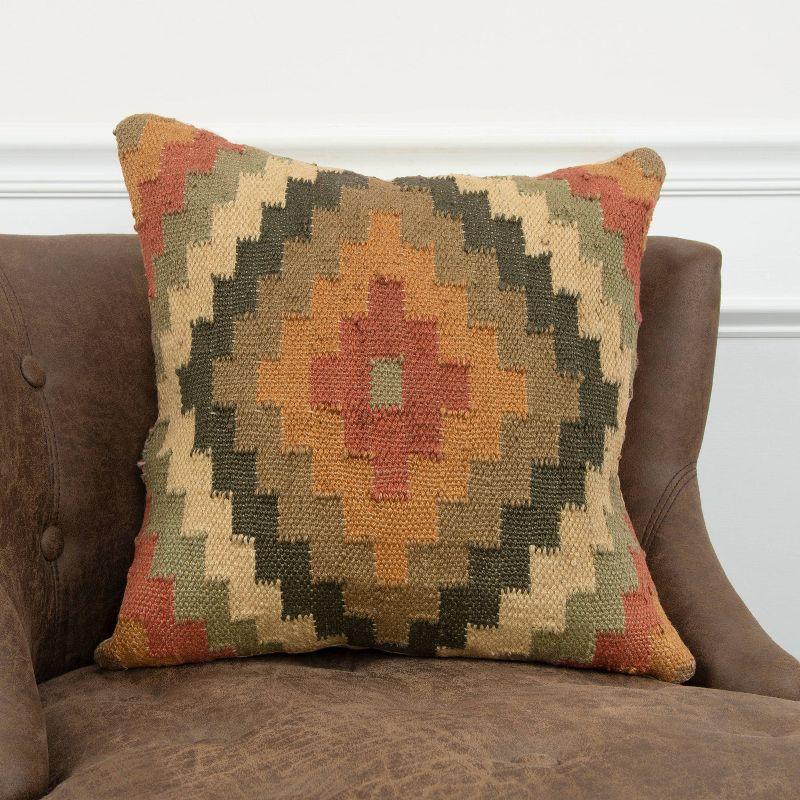 18"x18" Earthtones Southwestern Square Throw Pillow Cover - Rizzy Home: Woven Jute & Wool, Zippered