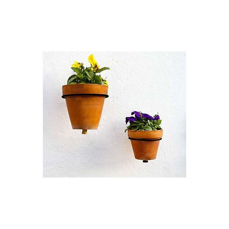 Darware 4in Metal Wall Ring Planters w/ Pots 4pk, Wall Mounted Clay Pots w/ Holders for Plants and Flowers