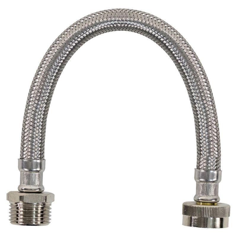 Certified Appliance Accessories® Braided Stainless Steel Water-Inlet Hose, 3/4 In. FGH x 3/4 In. MGH, 1 Ft. in Silver