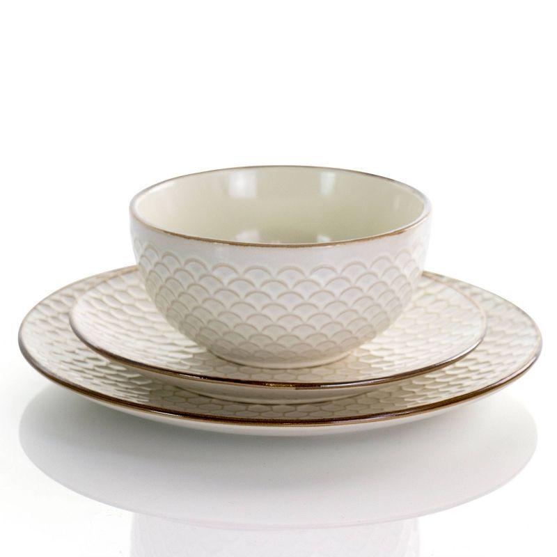 Ivory Ceramic Geometric Dinnerware Set, Service for 4