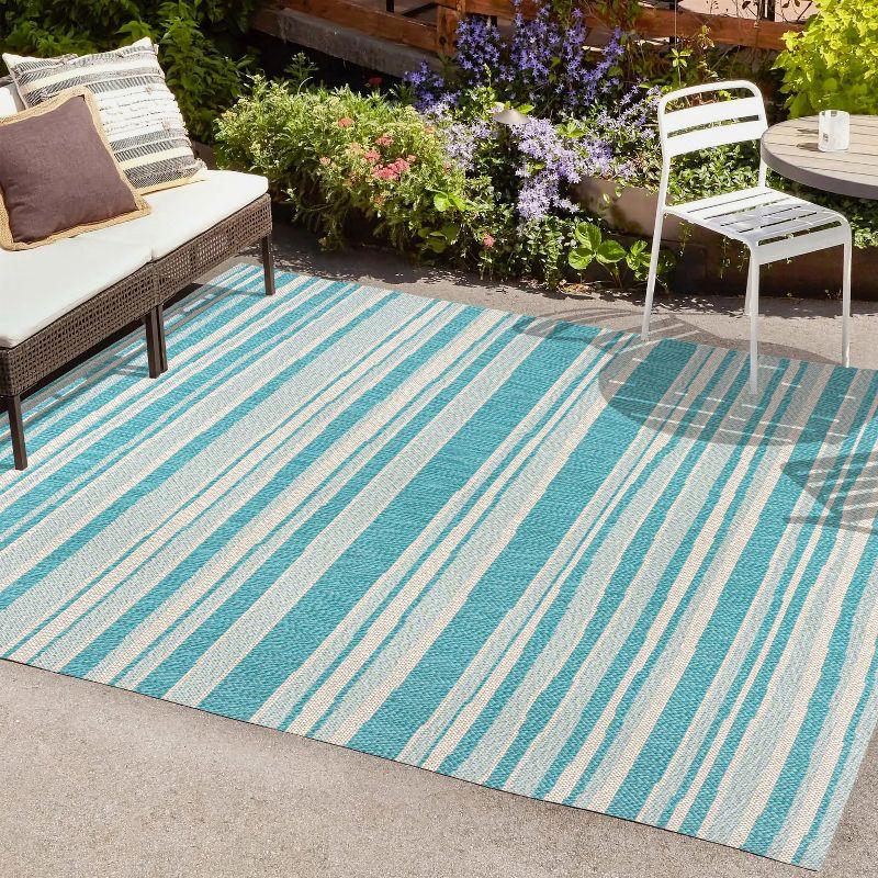 4' x 6' Castara Wavy Stripe Modern Indoor/Outdoor Area Rug, Aqua/Cream - JONATHAN Y