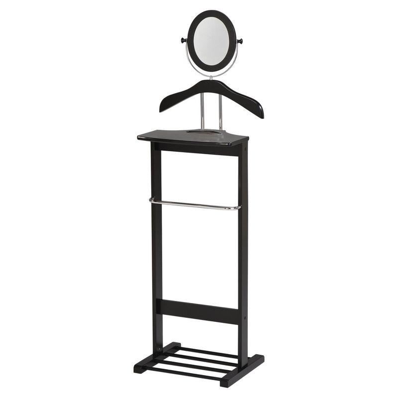 Kings Brand Furniture - Wardrobe Wood Suit Valet Stand, Clothes Trouser Bar Rack, Tie, Belt Hanger and Shoe Rack, Black/Chrome