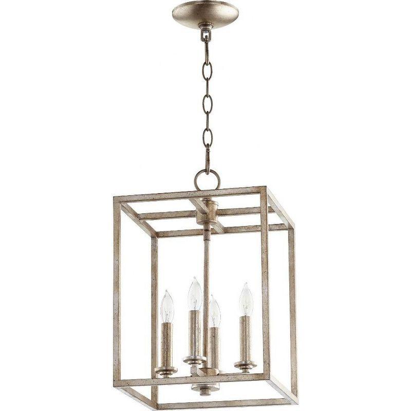 Aged Silver Leaf 4-Light Cuboid Chandelier