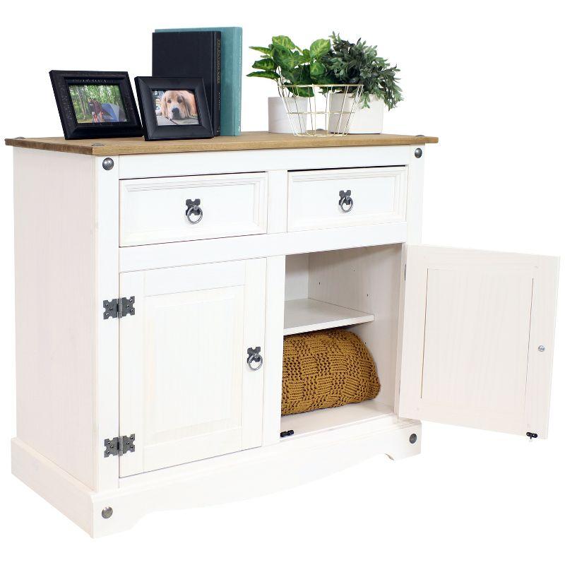 Sunnydaze White Pine Sideboard Cabinet with 2 Drawers and 2 Doors