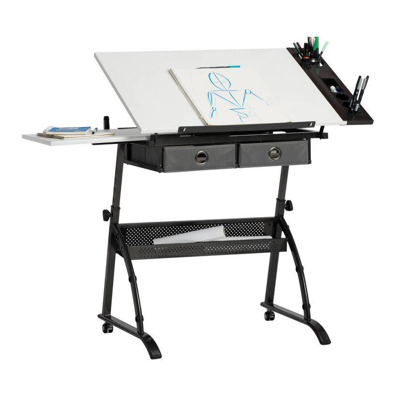 Core Drawing Table & Stool Set, Adjustable Art Desk with Storage, Charcoal Black/White - Studio Designs: Laminate Surface, Metal Frame