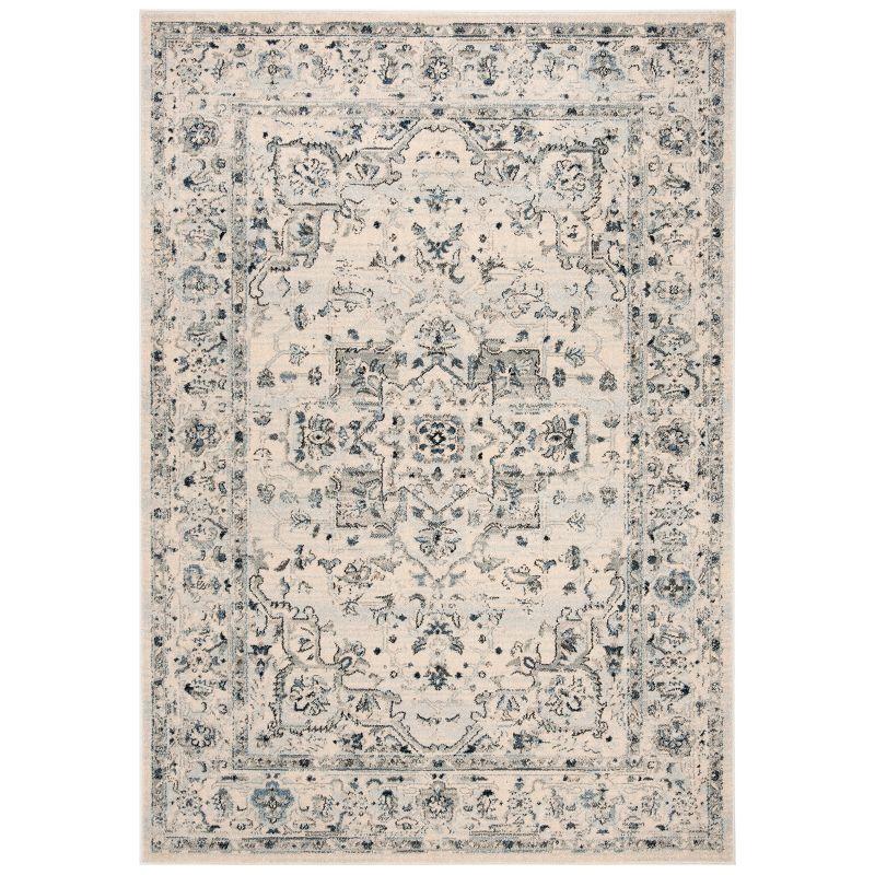 Ivory and Light Blue Synthetic 4' x 6' Hand-Knotted Area Rug