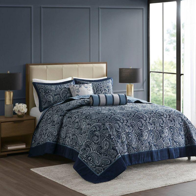 Madison Park Aubrey 5 Piece Jacquard Bedspread Set with Throw Pillows