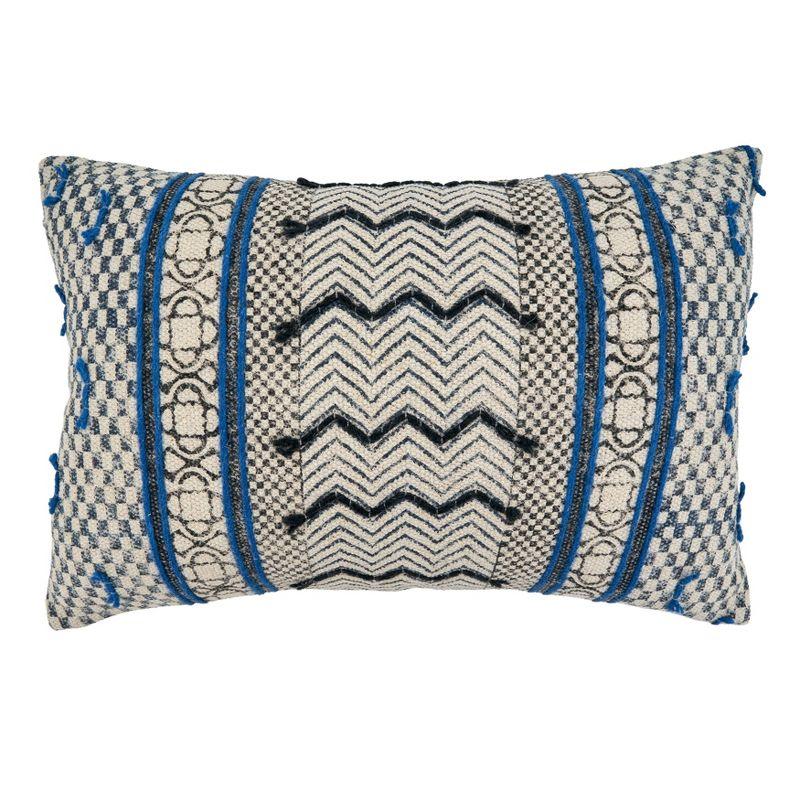 Blue Boho Rug Style Cotton Lumbar Throw Pillow Cover