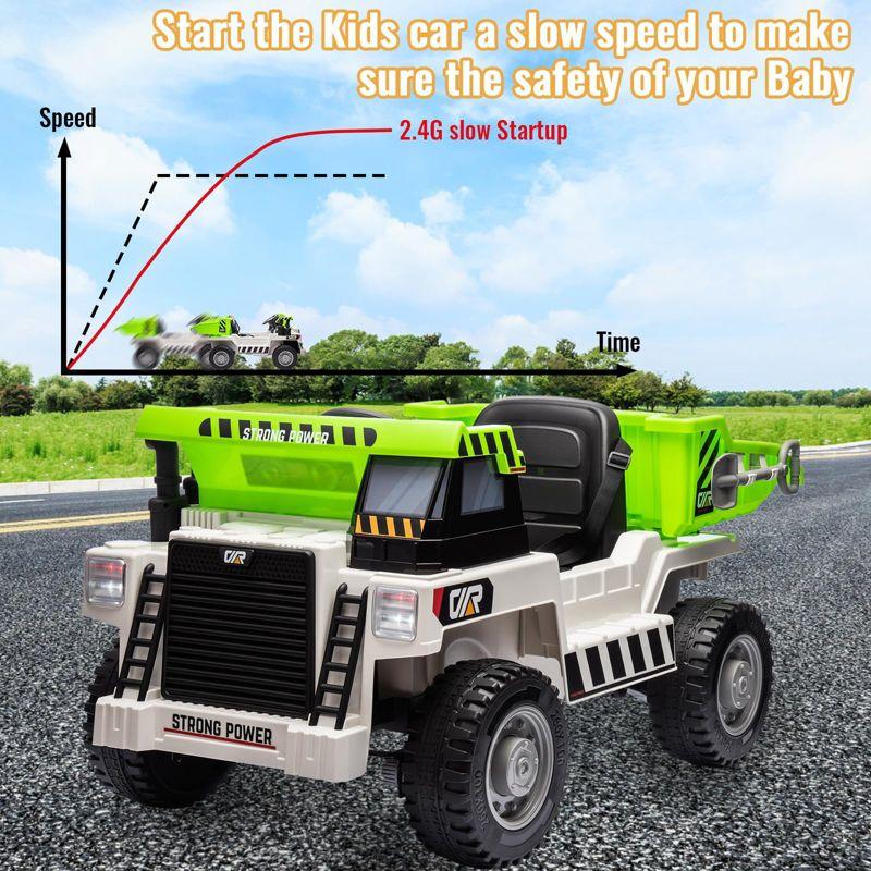 Ride On Dump Truck, 12V Ride On Car with Remote Control, Electric Dump Bed and Extra Shovel