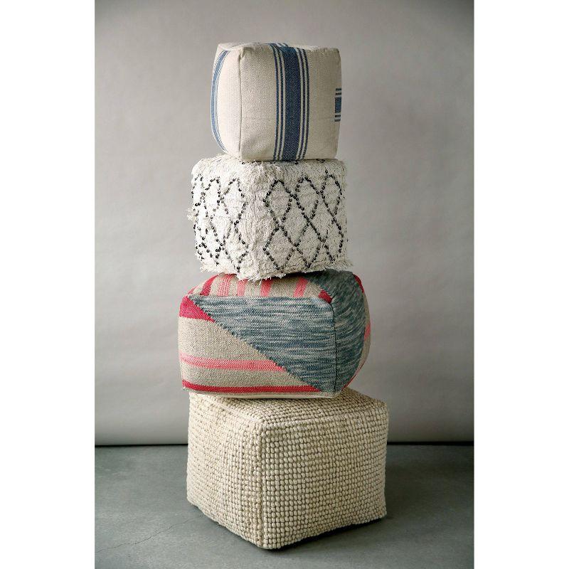 Storied Home New Zealand Pouf Natural: 18" Square Upholstered Ottoman, Wool & Cotton Blend, No Assembly Required