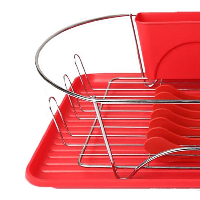 MegaChef 17 Inch Red and Silver Dish Rack