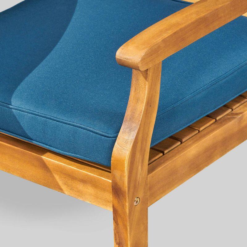 Perla 2pk Acacia Wood Patio Dining Chair - Teak/Blue - Christopher Knight Home: Weather-Resistant with Polyester Cushions