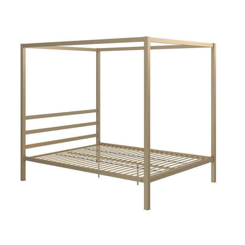 Gold Queen Metal Canopy Platform Bed with Headboard