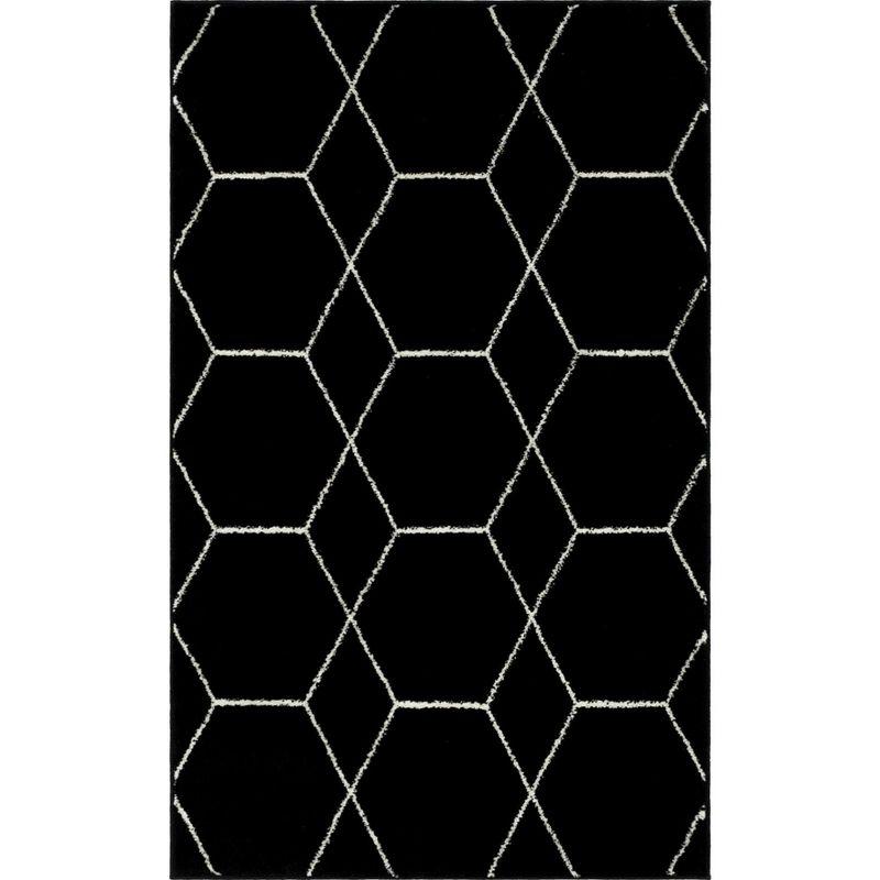 Modern Black and Ivory Trellis Rectangular Area Rug