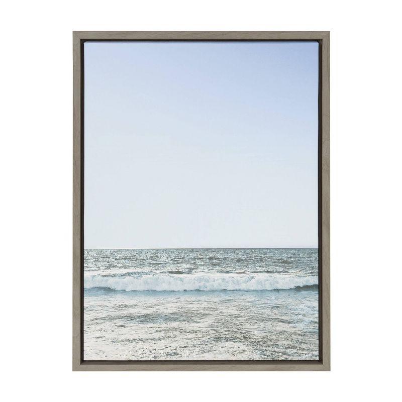 Pale Blue Sea Coastal Canvas Print with Gray Frame