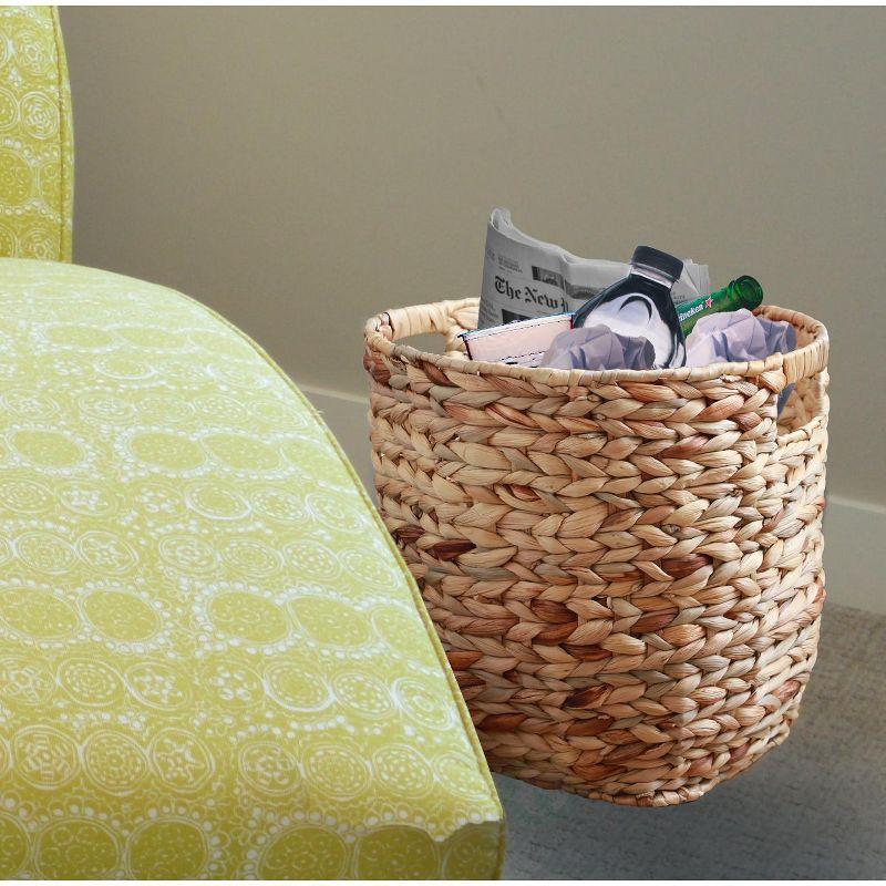 Large Round Water Hyacinth Wicker Basket with Handles - Handwoven Trash Bin for Bedroom, Bathroom, Home Office, Kitchen or Any Room in the House