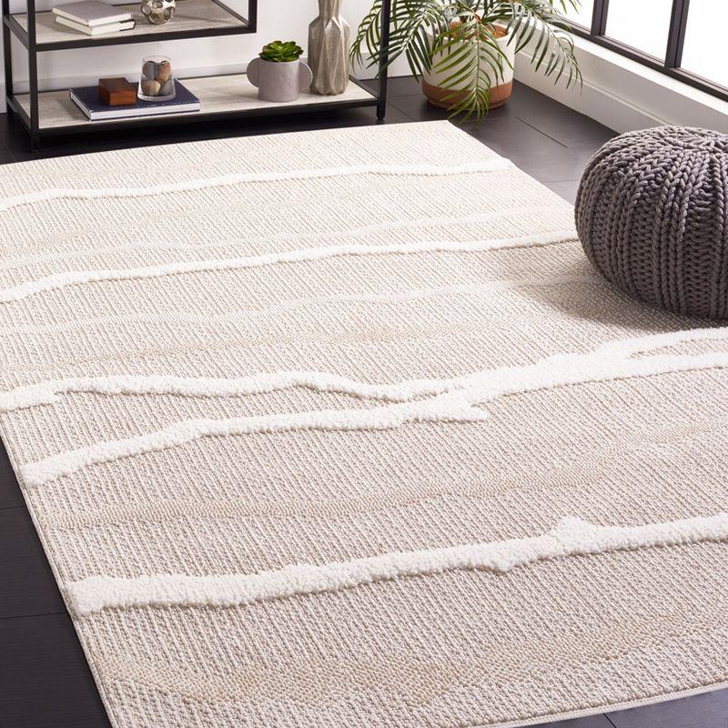 Scandinavian-Inspired Ivory & Beige Geometric Flatweave Square Rug - 6'7"