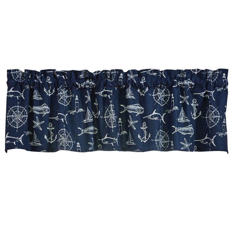 Navy Nautical Print Rod Pocket Valance 60x14