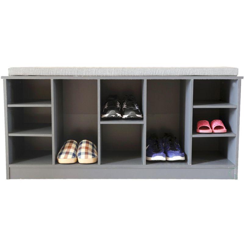 Gray Wooden Shoe Cubicle Storage Entryway Bench with Cushion