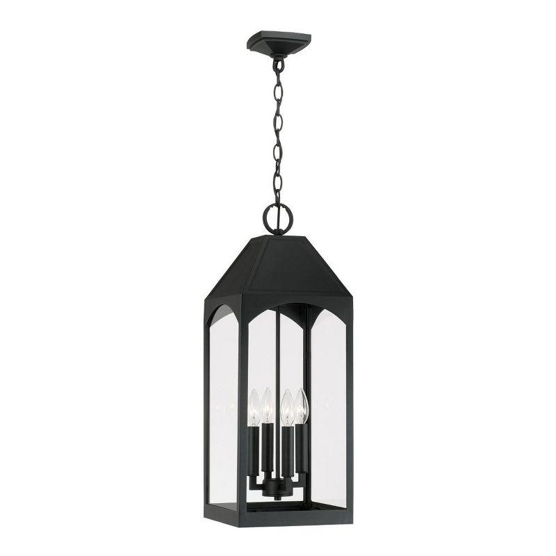 Burton Black 4-Light Outdoor Hanging Lantern with Clear Glass