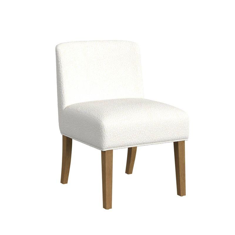 Cream Boucle Upholstered Low Side Chair with Wood Legs