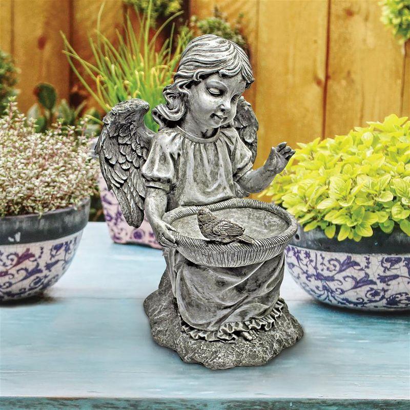 Gray Resin Angel Garden Statue with Bird Bath