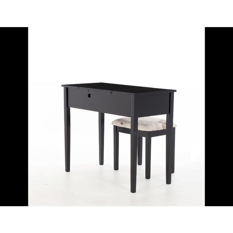 Traditional Wood Flip Up Mirror Drop Drawer Butterfly Vanity and Stool Silver - Linon