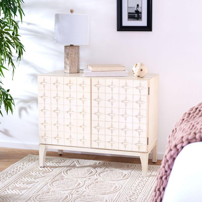 Antique White Mid-Century 2 Door Chest with Shelf